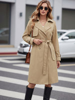 Load image into Gallery viewer, Women's Khaki Trench Coat Lapel Collar Belted Waist Double Breasted Style
