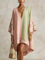 Load image into Gallery viewer, Women's Color Block Kaftan Maxi Dress V-Neck Flowing Kimono Sleeve