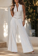 Load image into Gallery viewer, Women's White Jumpsuit V-Neck Sleeveless Wide Leg Palazzo Style