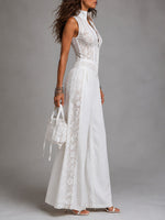 Load image into Gallery viewer, Women's White Jumpsuit V-Neck Sleeveless Wide Leg Palazzo Style