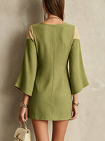 Load image into Gallery viewer, Women's Green Mini Dress Square Neck Embroidered Bell Sleeve
