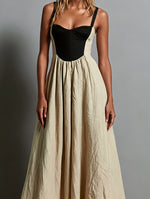 Load image into Gallery viewer, Women's Khaki Two Tone Maxi Dress Corset Bodice Flowing Skirt