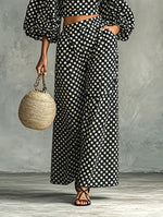Load image into Gallery viewer, Women's Two Piece Set Puff Sleeve Crop Top Wide Leg Palazzo Pants Polka Dot Style