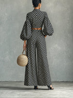 Load image into Gallery viewer, Women's Two Piece Set Puff Sleeve Crop Top Wide Leg Palazzo Pants Polka Dot Style