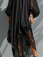 Load image into Gallery viewer, Women's Black Maxi Dress Lace Sleeves High Neck Formal Style