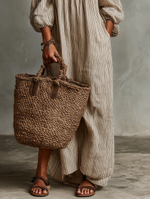 Load image into Gallery viewer, Women's Striped Linen Maxi Dress Off Shoulder Puff Sleeve Flowing Casual Summer Style