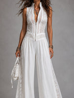 Load image into Gallery viewer, Women's White Jumpsuit V-Neck Sleeveless Wide Leg Palazzo Style