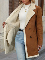 Load image into Gallery viewer, Women's Light Brown Shearling Coat Notch Lapel Double Breasted Faux Fur Trim
