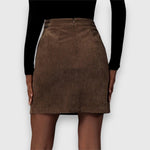 Load image into Gallery viewer, Women's Brown Mini Skirt High Waist Corduroy Textured Front Split Fitted Casual Style