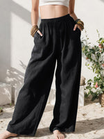 Load image into Gallery viewer, Effortless Linen Wide Leg Pants for Women with High Waist Pocket Flowing Relaxed Casual Style