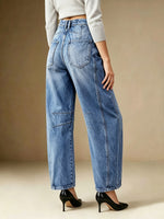 Load image into Gallery viewer, Women's Relaxed Blue Barrel Jeans High Waist Seam Detail