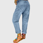 Load image into Gallery viewer, Women's Blue Jeans High Waist Button Fly Distressed Relaxed Boyfriend Mom Jean Style