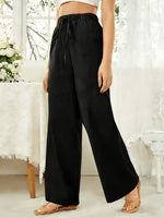 Load image into Gallery viewer, Women's Linen Wide Leg Pants High Waist Drawstring Flowing Casual Style