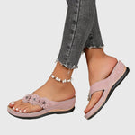 Load image into Gallery viewer, Women's Wedge Sandals Floral Strap Flip Flop Style