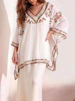 Load image into Gallery viewer, Women's Poncho Shirt V Neck Embroidered Trim Draped Kaftan Style