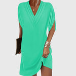 Load image into Gallery viewer, Women's V Neck Mini Dress Short Sleeve Draped Cocoon Relaxed Style