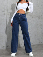 Load image into Gallery viewer, Women's Blue Wide Leg Jeans High Waist Flowing Loose Fit Denim Style
