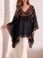 Load image into Gallery viewer, Women's Poncho Shirt V Neck Embroidered Trim Draped Kaftan Style
