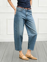 Load image into Gallery viewer, Women's Relaxed Blue Barrel Jeans High Waist Curved Leg