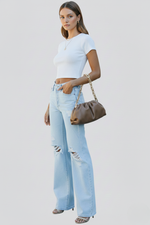 Load image into Gallery viewer, Women's Relaxed Light Blue High Waisted Jeans Distressed Straight Style