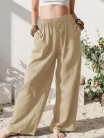 Load image into Gallery viewer, Effortless Linen Wide Leg Pants for Women with High Waist Pocket Flowing Relaxed Casual Style