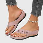 Load image into Gallery viewer, Women's Wedge Sandals Floral Strap Flip Flop Style