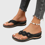 Load image into Gallery viewer, Women's Wedge Sandals Floral Strap Flip Flop Style