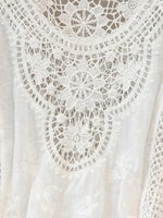 Load image into Gallery viewer, Women's Cream Poncho Shirt Crochet Lace Fringe Hem Draped Style