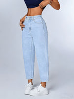 Load image into Gallery viewer, Women's Light Blue Relaxed Mom Jeans High Waist Tapered Cuffed Hem
