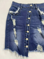 Load image into Gallery viewer, Women's Blue Denim Mini Skirt High Waist Ripped Button Front Raw Hem Jean Skirt Style