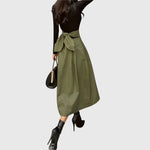 Load image into Gallery viewer, Women's Green Midi Skirt High Waist a Line Pleated Wrap Front Casual Style