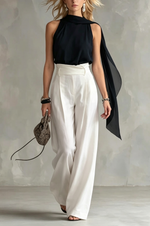 Load image into Gallery viewer, Women's Black Halter Top Draped Cowl Neck Flowy Cape Style