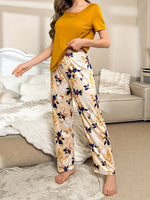 Load image into Gallery viewer, Women's Mustard Pajamas Floral Print Short Sleeve Two Piece