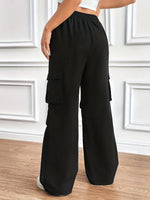 Load image into Gallery viewer, Women's Black Cargo Pants High Waist Drawstring Wide Leg Relaxed Style