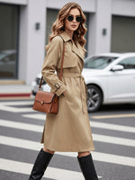 Load image into Gallery viewer, Women's Khaki Trench Coat Lapel Collar Belted Waist Double Breasted Style