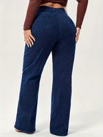 Load image into Gallery viewer, Women's Dark Blue Wide Leg Jeans High Waist Flare Flowing Denim Style