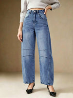 Load image into Gallery viewer, Women's Relaxed Blue Barrel Jeans High Waist Seam Detail