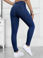 Load image into Gallery viewer, Women's Dark Blue Relaxed Skinny Jeans High Waist Slim Fit Stretch Denim