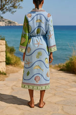Load image into Gallery viewer, Women's Blue Print Maxi Dress Collared Button Front Long Sleeve Belted Flowing Style