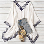 Load image into Gallery viewer, Women's Poncho Shirt V Neck Embroidered Trim Draped Batwing Style