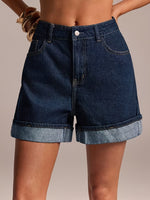 Load image into Gallery viewer, Women's Medium Blue Jean Shorts High Waist Cuffed Pocket Relaxed Style