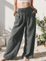 Load image into Gallery viewer, Effortless Linen Wide Leg Pants for Women with High Waist Pocket Flowing Relaxed Casual Style