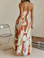 Load image into Gallery viewer, Women's Beige Floral Maxi Dress Strapless Bodice Summer Style