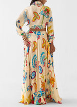 Load image into Gallery viewer, Women's Beige Floral Print Two Piece Set Tie Front Shirt and Maxi Skirt