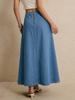 Load image into Gallery viewer, Women's Blue Denim Maxi Skirt Tie Waist a Line Flowing Style