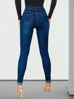 Load image into Gallery viewer, Women's Medium Blue Relaxed Skinny Jeans High Waist Cuffed Ankle Stretch Denim