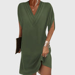 Load image into Gallery viewer, Women's V Neck Mini Dress Short Sleeve Draped Cocoon Relaxed Style