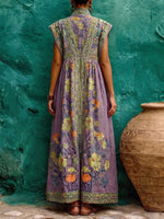 Load image into Gallery viewer, Elegant Purple Maxi Dress for Women with V Neck Floral Print Sleeveless Contrast Border Flowing Style