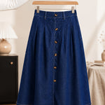 Load image into Gallery viewer, Women's Medium Blue Denim Midi Skirt Button Front a Line Pleated Style