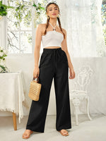Load image into Gallery viewer, Women's Linen Wide Leg Pants High Waist Drawstring Flowing Casual Style
